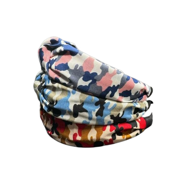 Three Cute Camo Knot Headbands - Red, Pink, and Blue - NWOT - Picture 3 of 4